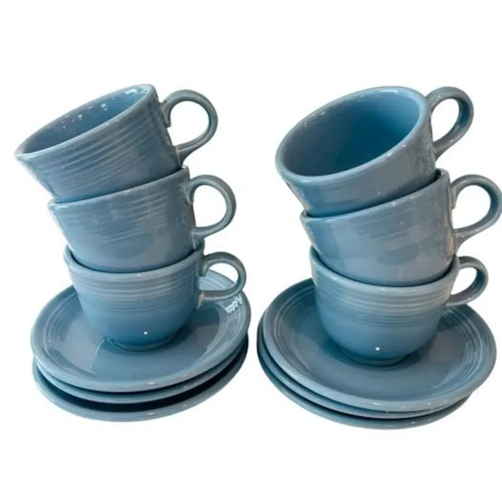 Vintage Homer Laughlin Fiesta Ware Periwinkle Teacups & Saucers Set of 6
